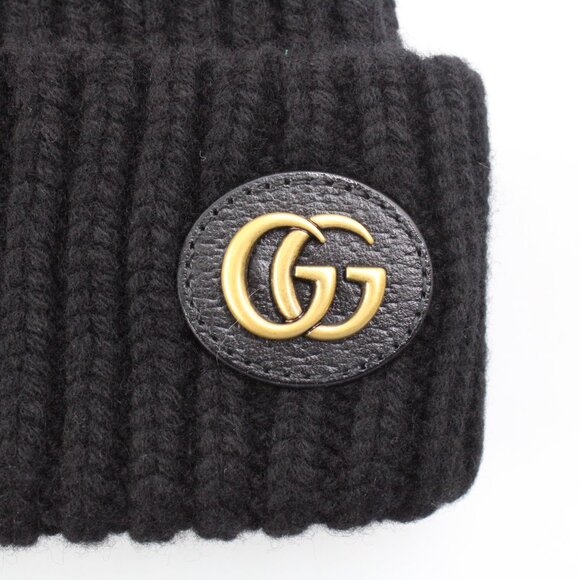 NWT Gucci Wool Cashmere Beanie Hat with Gold-Tone Double G in Black (L) - Picture 3 of 9